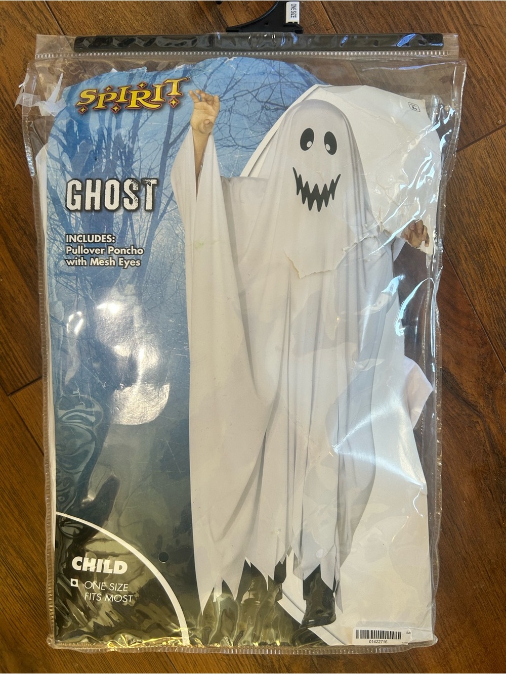 Spirit Ghost Kids Costume - White Pullover Poncho  Mesh Eyes unisex one size new